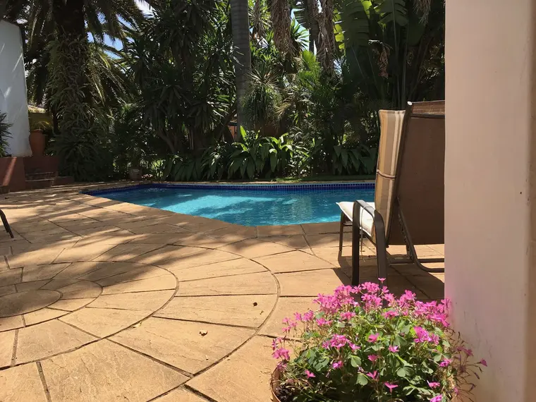 The pool terrace in the sun